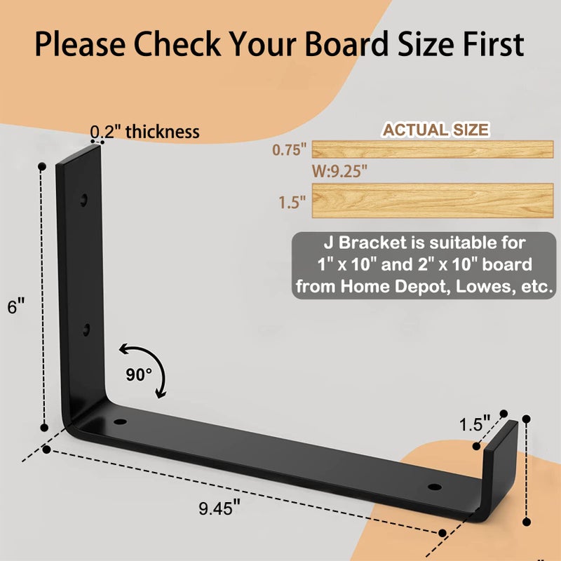 LuckIn 10 Inch Wall Shelf Brackets (Fit 9.25" Board) 4-Pack, Heavy Duty Black Iron, Garage, Kitchen, Bathroom Floating Shelf Hardware - Image 2
